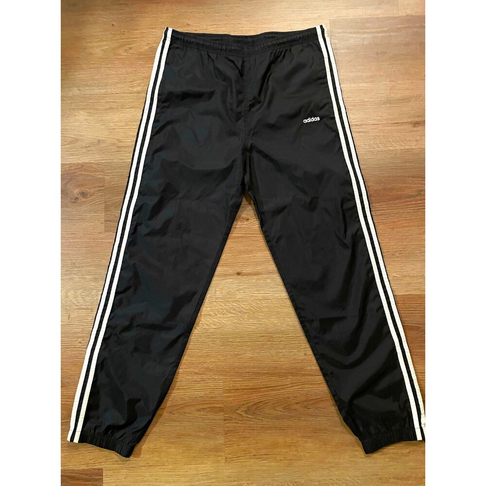 adidas Men’s Black Track Pants White 3-Stripes Elastic Waist, Size S
